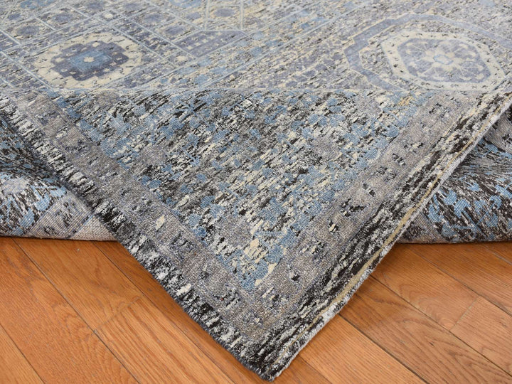 8'8" x 11'10" New Hand Knotted Blue Wool & Silk Rectangle Oriental Rug - MOA10287143