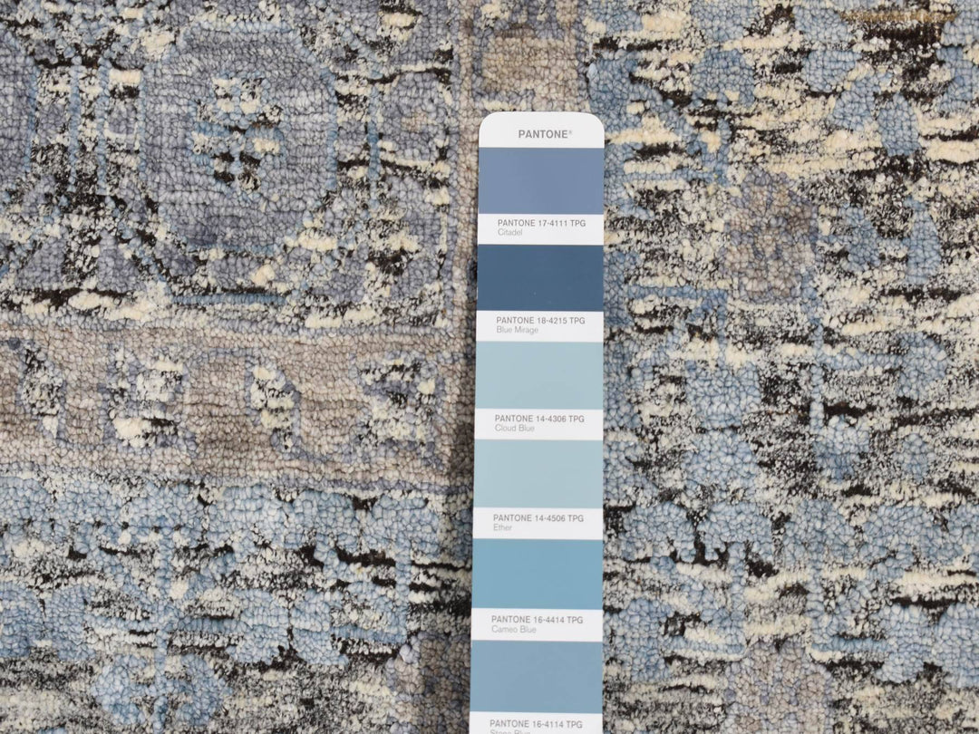 8'8" x 11'10" New Hand Knotted Blue Wool & Silk Rectangle Oriental Rug - MOA10287143