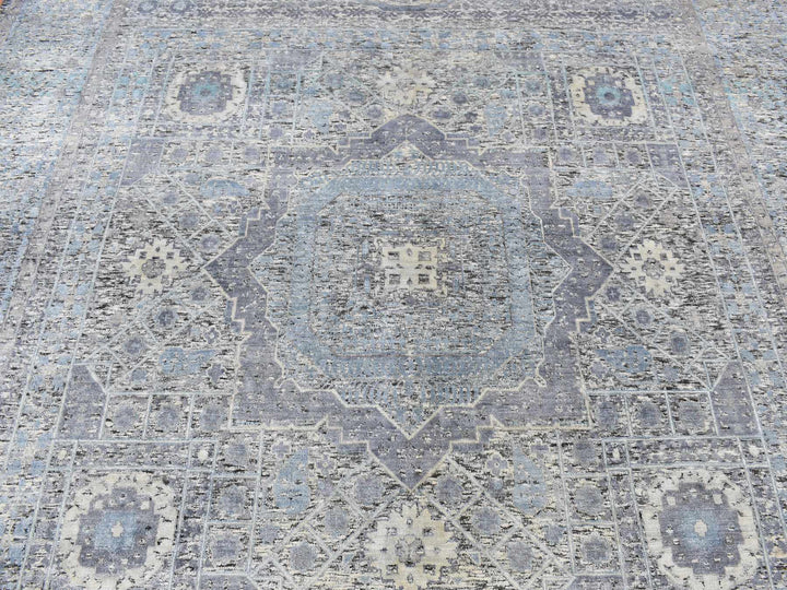 8'8" x 11'10" New Hand Knotted Blue Wool & Silk Rectangle Oriental Rug - MOA10287143