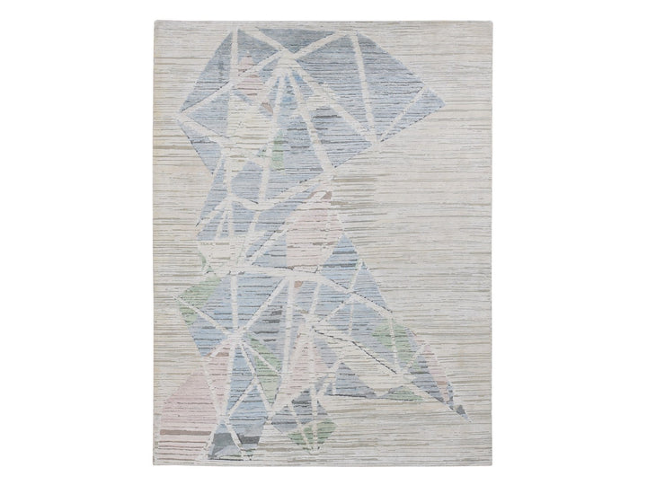 9'0" x 12'0" New Hand Knotted Ivory Wool & Silk Rectangle Oriental Rug - MOA10287145