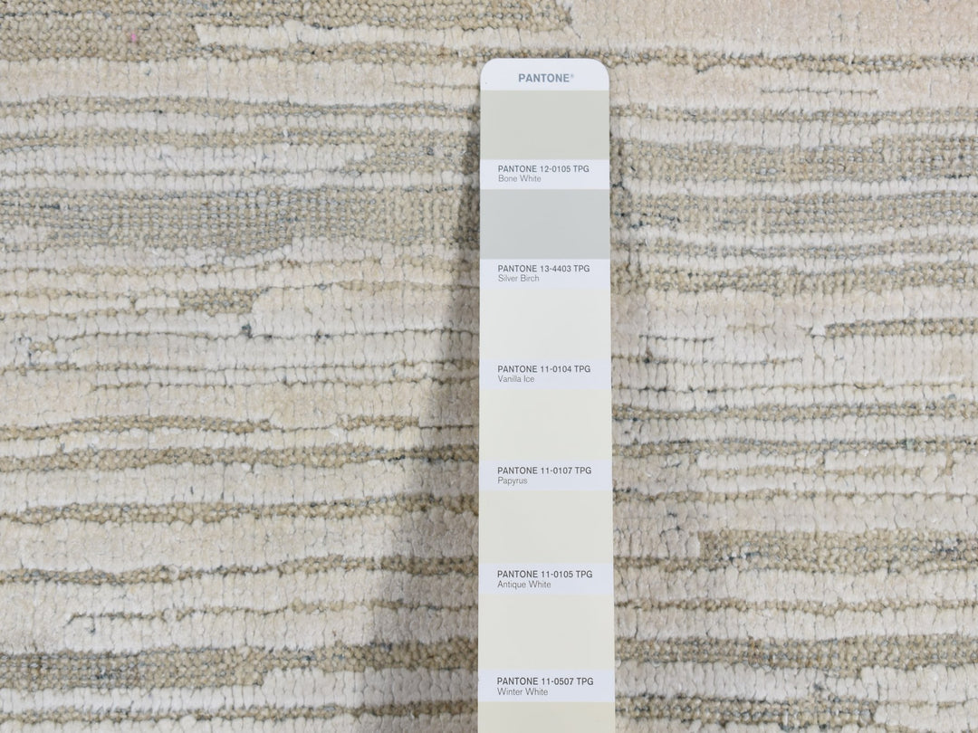 9'0" x 12'0" New Hand Knotted Ivory Wool & Silk Rectangle Oriental Rug - MOA10287145