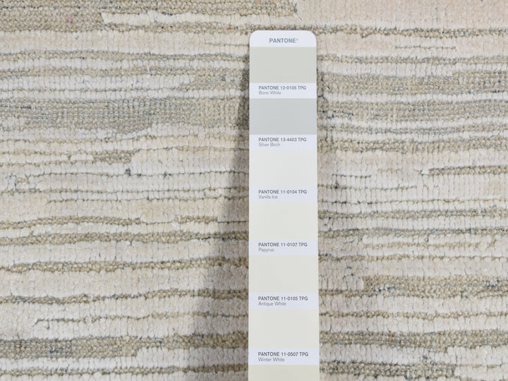 9'0" x 12'0" New Hand Knotted Ivory Wool & Silk Rectangle Oriental Rug - MOA10287145
