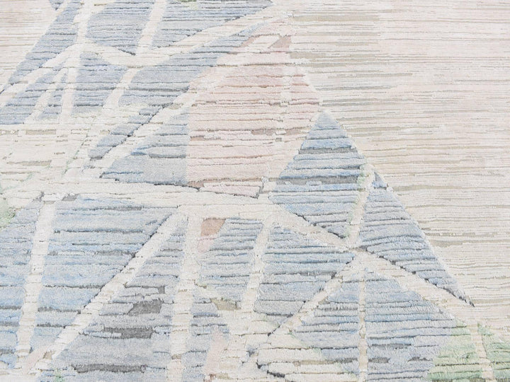 9'0" x 12'0" New Hand Knotted Ivory Wool & Silk Rectangle Oriental Rug - MOA10287145