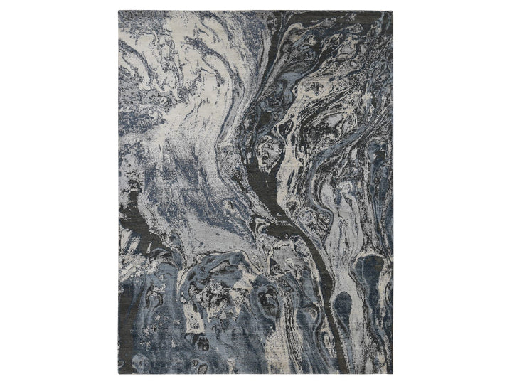 9'0" x 12'1" New Hand Knotted Blue Wool & Silk Rectangle Oriental Rug - MOA10287146