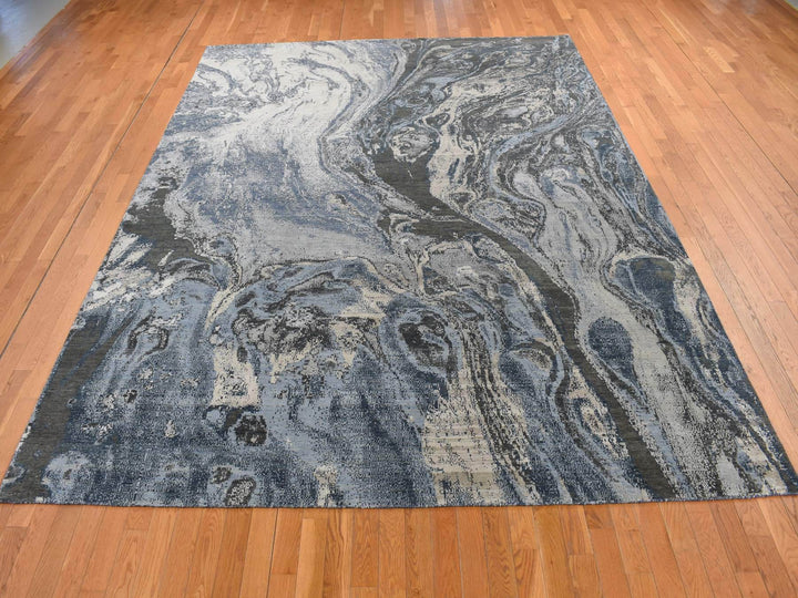 9'0" x 12'1" New Hand Knotted Blue Wool & Silk Rectangle Oriental Rug - MOA10287146