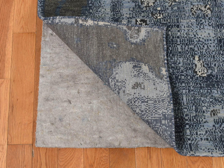 9'0" x 12'1" New Hand Knotted Blue Wool & Silk Rectangle Oriental Rug - MOA10287146