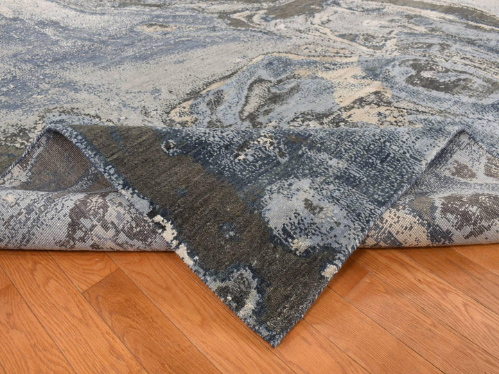 9'0" x 12'1" New Hand Knotted Blue Wool & Silk Rectangle Oriental Rug - MOA10287146