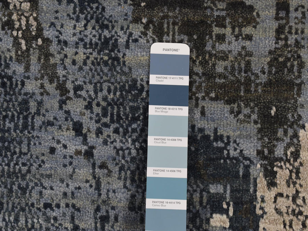 9'0" x 12'1" New Hand Knotted Blue Wool & Silk Rectangle Oriental Rug - MOA10287146