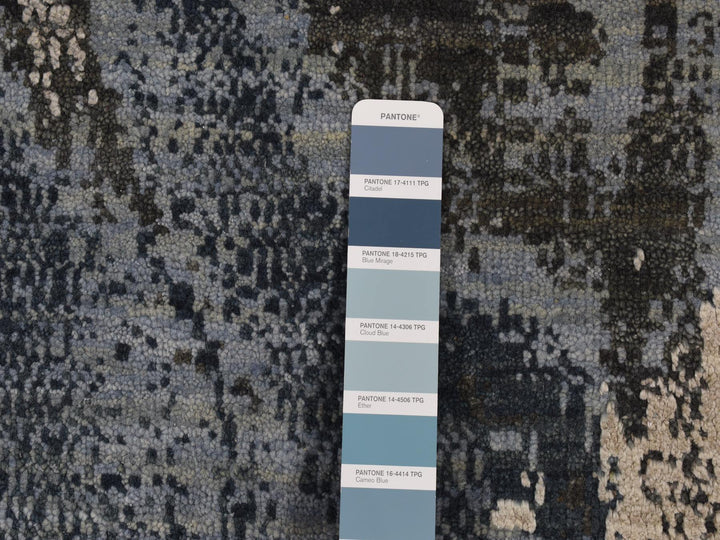 9'0" x 12'1" New Hand Knotted Blue Wool & Silk Rectangle Oriental Rug - MOA10287146