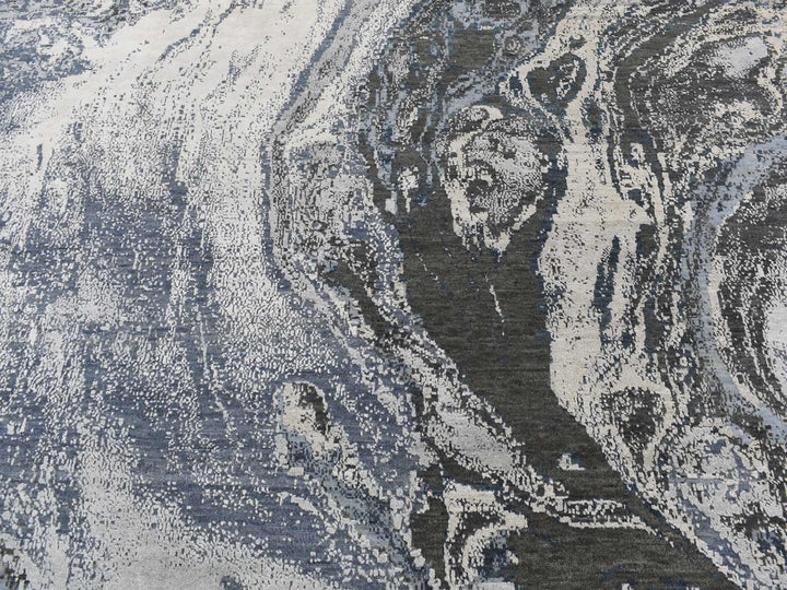 9'0" x 12'1" New Hand Knotted Blue Wool & Silk Rectangle Oriental Rug - MOA10287146