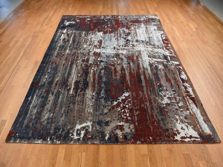 9'0" x 12'2" New Hand Knotted Red Wool & Silk Rectangle Oriental Rug - MOA10287149