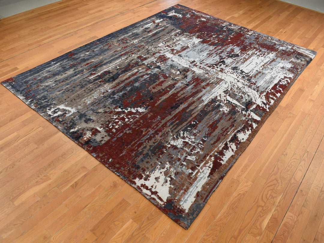 9'0" x 12'2" New Hand Knotted Red Wool & Silk Rectangle Oriental Rug - MOA10287149