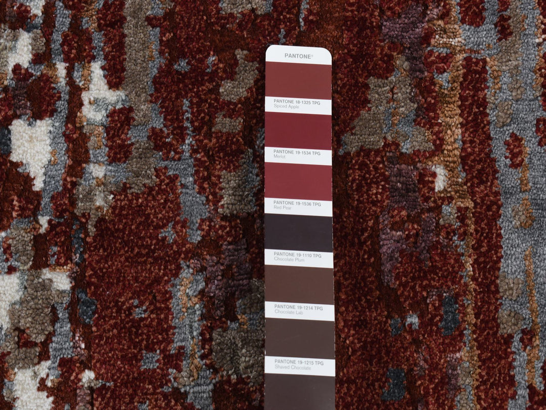 9'0" x 12'2" New Hand Knotted Red Wool & Silk Rectangle Oriental Rug - MOA10287149