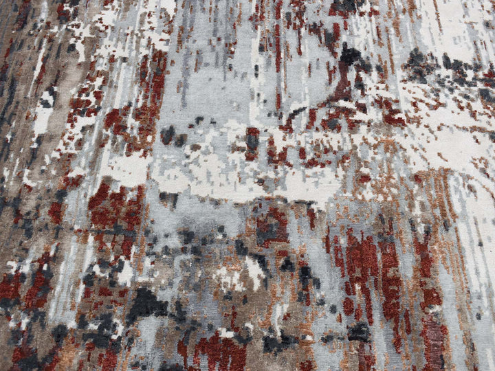 9'0" x 12'2" New Hand Knotted Red Wool & Silk Rectangle Oriental Rug - MOA10287149