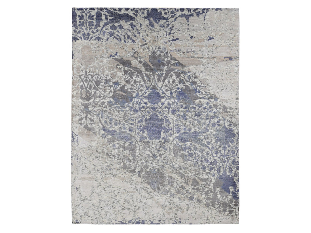9'0" x 11'10" New Hand Knotted Ivory Wool & Silk Rectangle Oriental Rug - MOA10287150