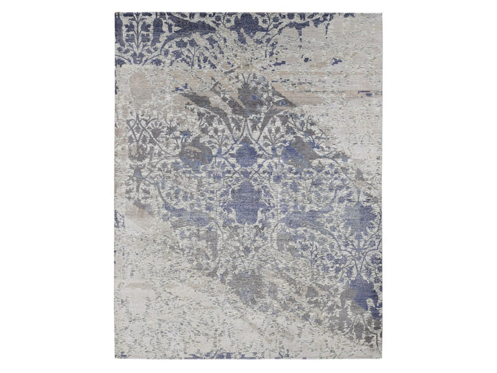 9'0" x 11'10" New Hand Knotted Ivory Wool & Silk Rectangle Oriental Rug - MOA10287150