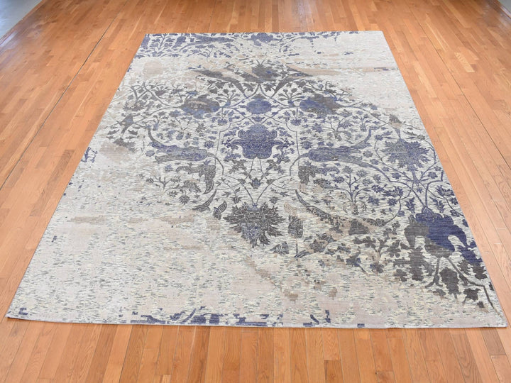 9'0" x 11'10" New Hand Knotted Ivory Wool & Silk Rectangle Oriental Rug - MOA10287150