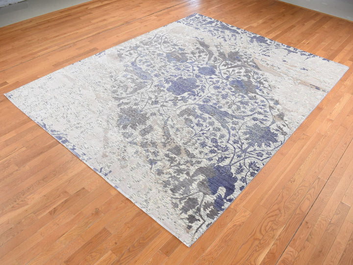 9'0" x 11'10" New Hand Knotted Ivory Wool & Silk Rectangle Oriental Rug - MOA10287150