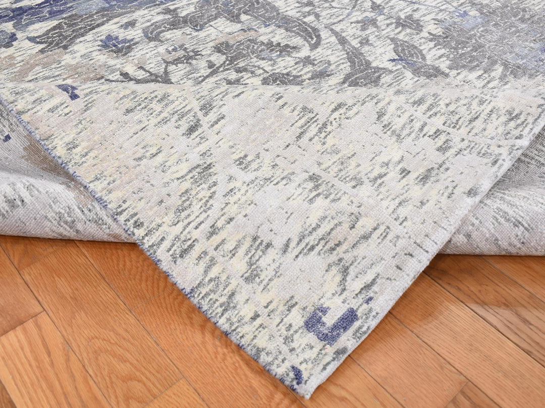 9'0" x 11'10" New Hand Knotted Ivory Wool & Silk Rectangle Oriental Rug - MOA10287150