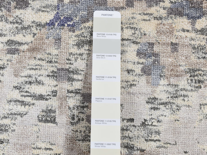 9'0" x 11'10" New Hand Knotted Ivory Wool & Silk Rectangle Oriental Rug - MOA10287150