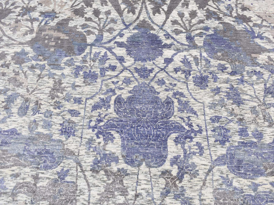 9'0" x 11'10" New Hand Knotted Ivory Wool & Silk Rectangle Oriental Rug - MOA10287150