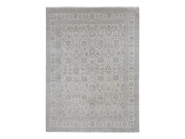 8'10" x 12'0" New Hand Knotted Ivory Silk Rectangle Oriental Rug - MOA10287155