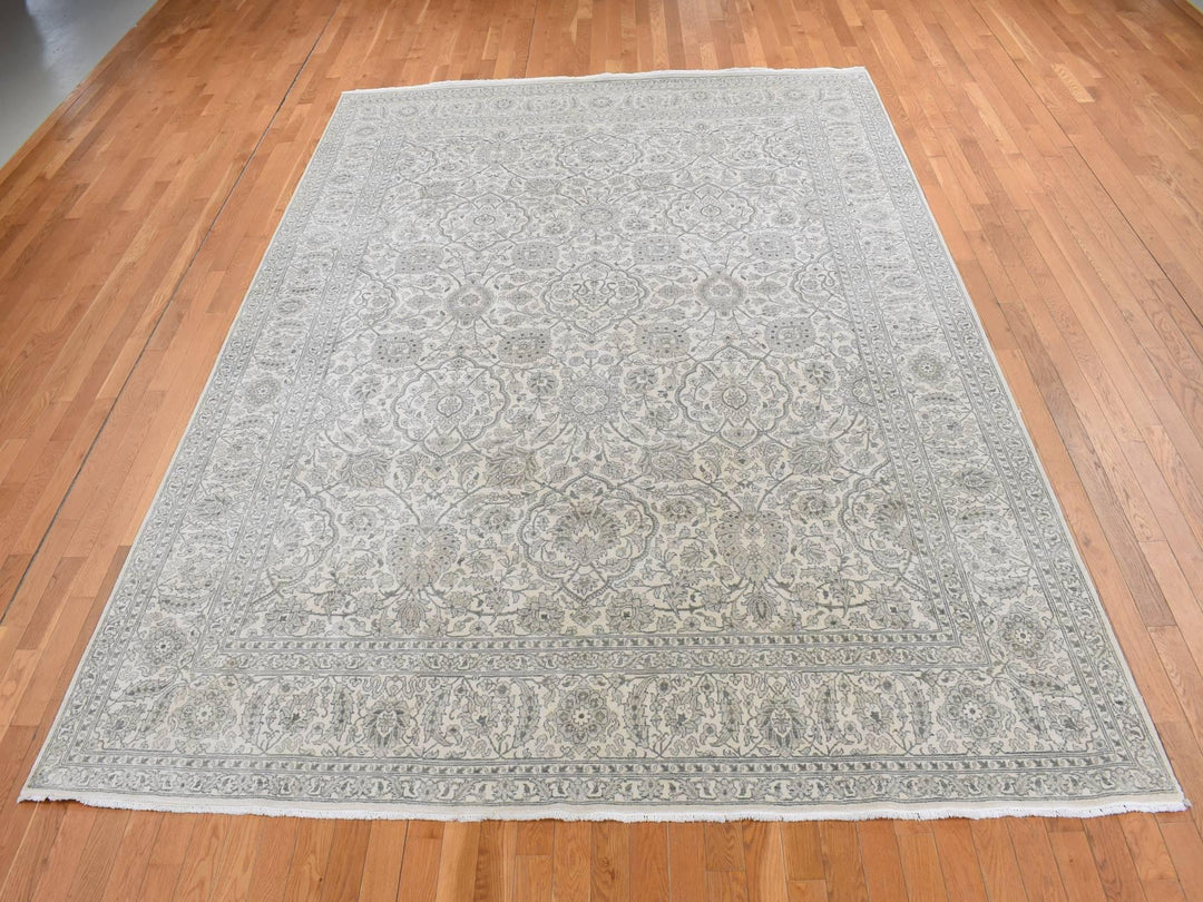 8'10" x 12'0" New Hand Knotted Ivory Silk Rectangle Oriental Rug - MOA10287155