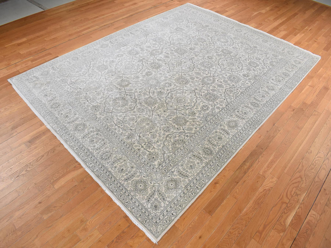 8'10" x 12'0" New Hand Knotted Ivory Silk Rectangle Oriental Rug - MOA10287155