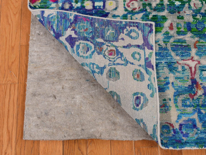 5'1" x 7'0" New Hand Knotted Blue Wool & Sari Silk Rectangle Oriental Rug - MOA10287169