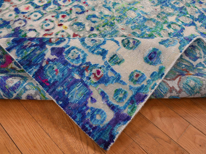 5'1" x 7'0" New Hand Knotted Blue Wool & Sari Silk Rectangle Oriental Rug - MOA10287169