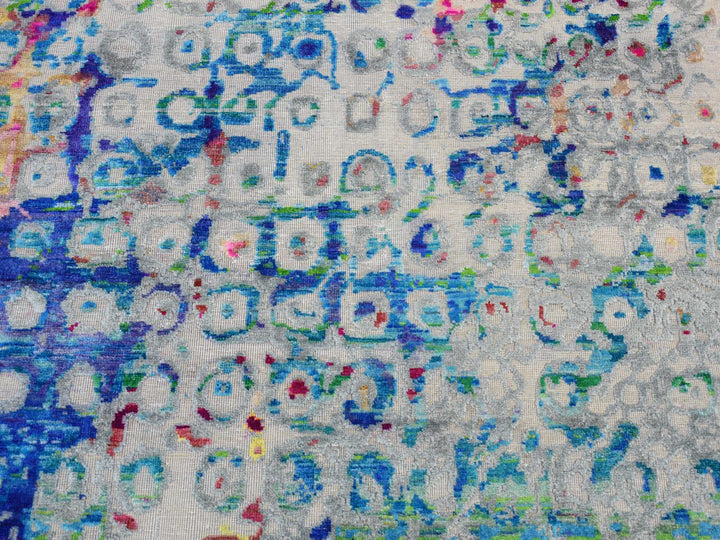 5'1" x 7'0" New Hand Knotted Blue Wool & Sari Silk Rectangle Oriental Rug - MOA10287169