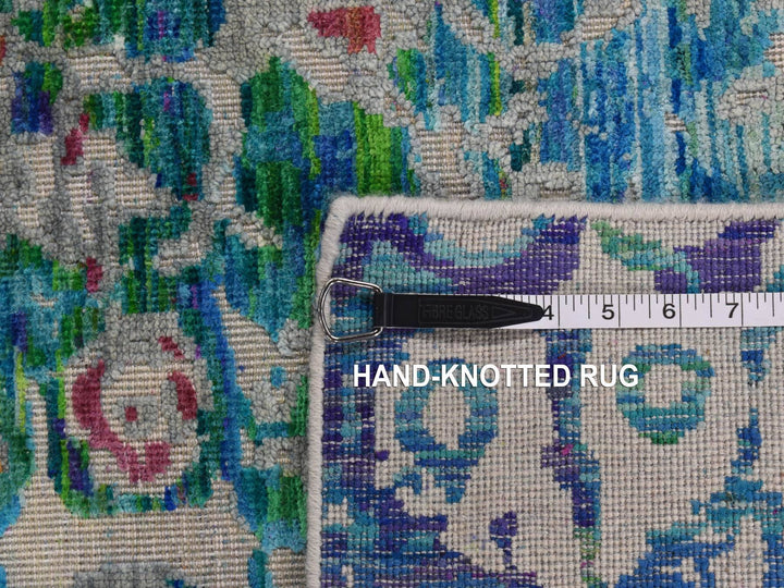 5'1" x 7'0" New Hand Knotted Blue Wool & Sari Silk Rectangle Oriental Rug - MOA10287169