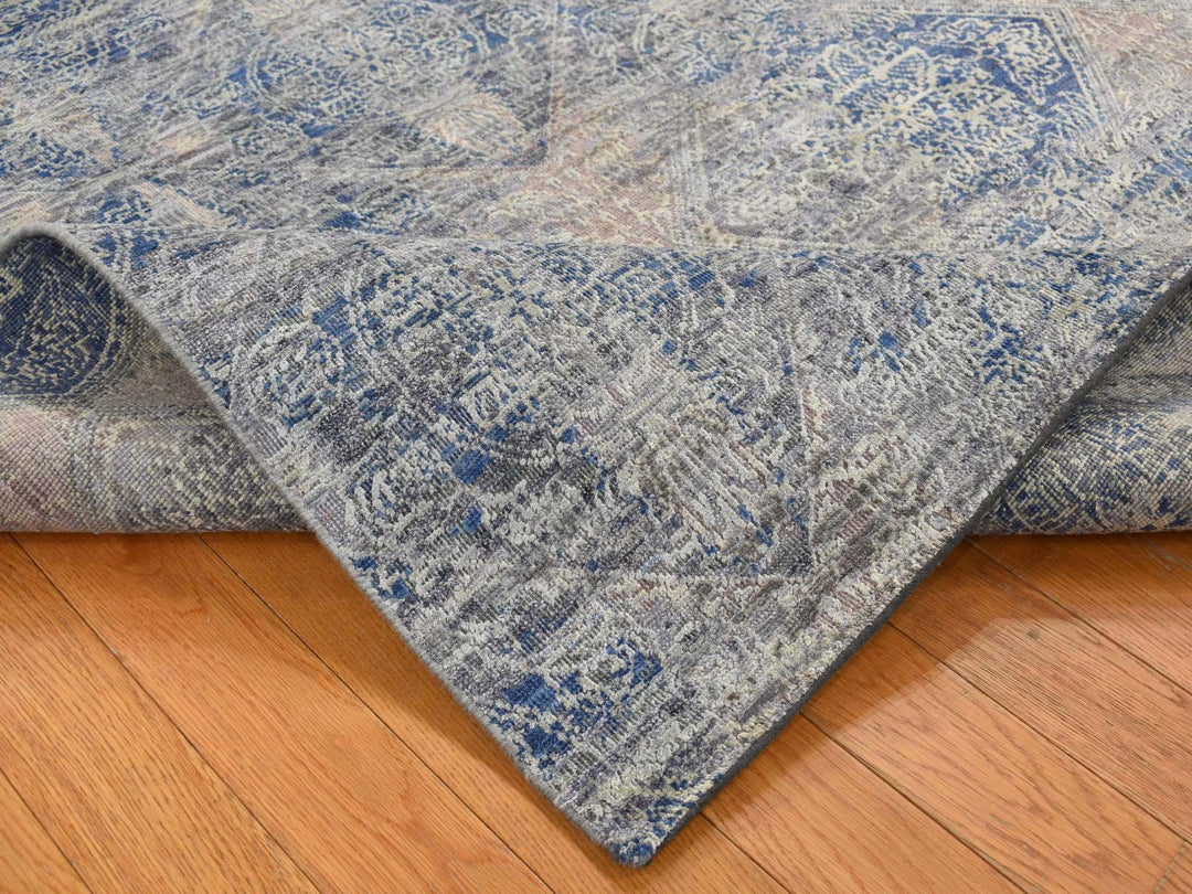 4'9" x 7'0" New Hand Knotted Grey Wool & Silk Rectangle Oriental Rug - MOA10287170