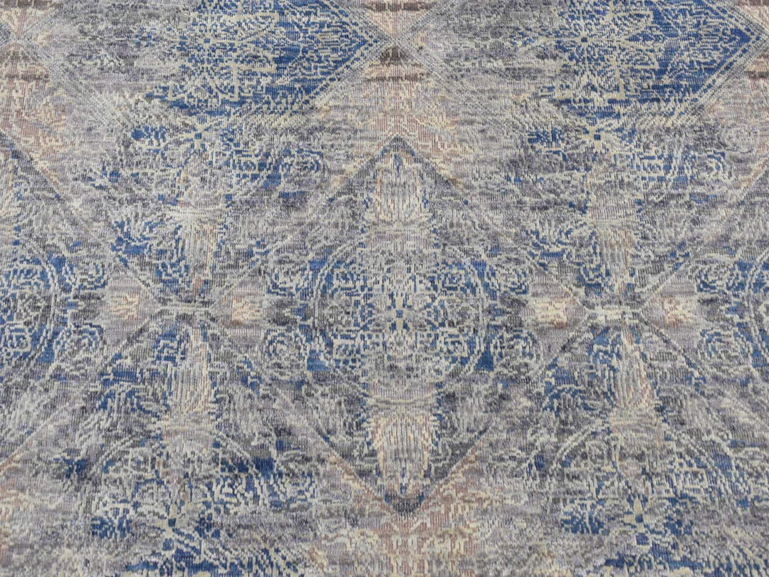4'9" x 7'0" New Hand Knotted Grey Wool & Silk Rectangle Oriental Rug - MOA10287170