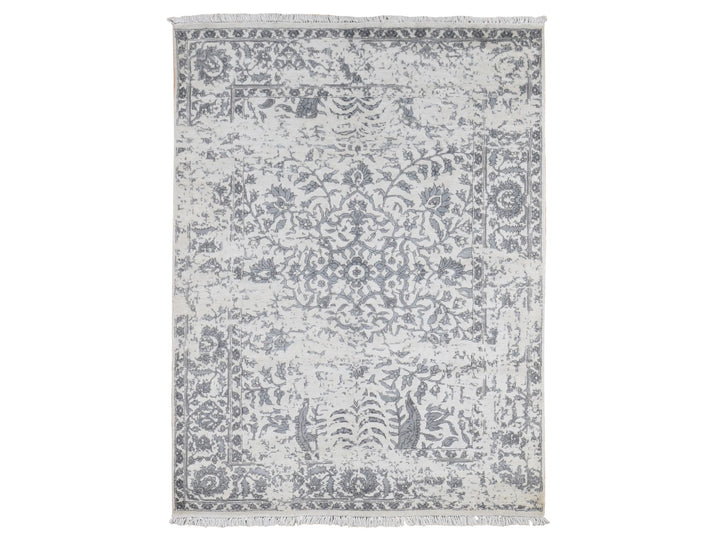 5'2" x 7'0" New Hand Knotted Ivory Silk Rectangle Oriental Rug - MOA10287191