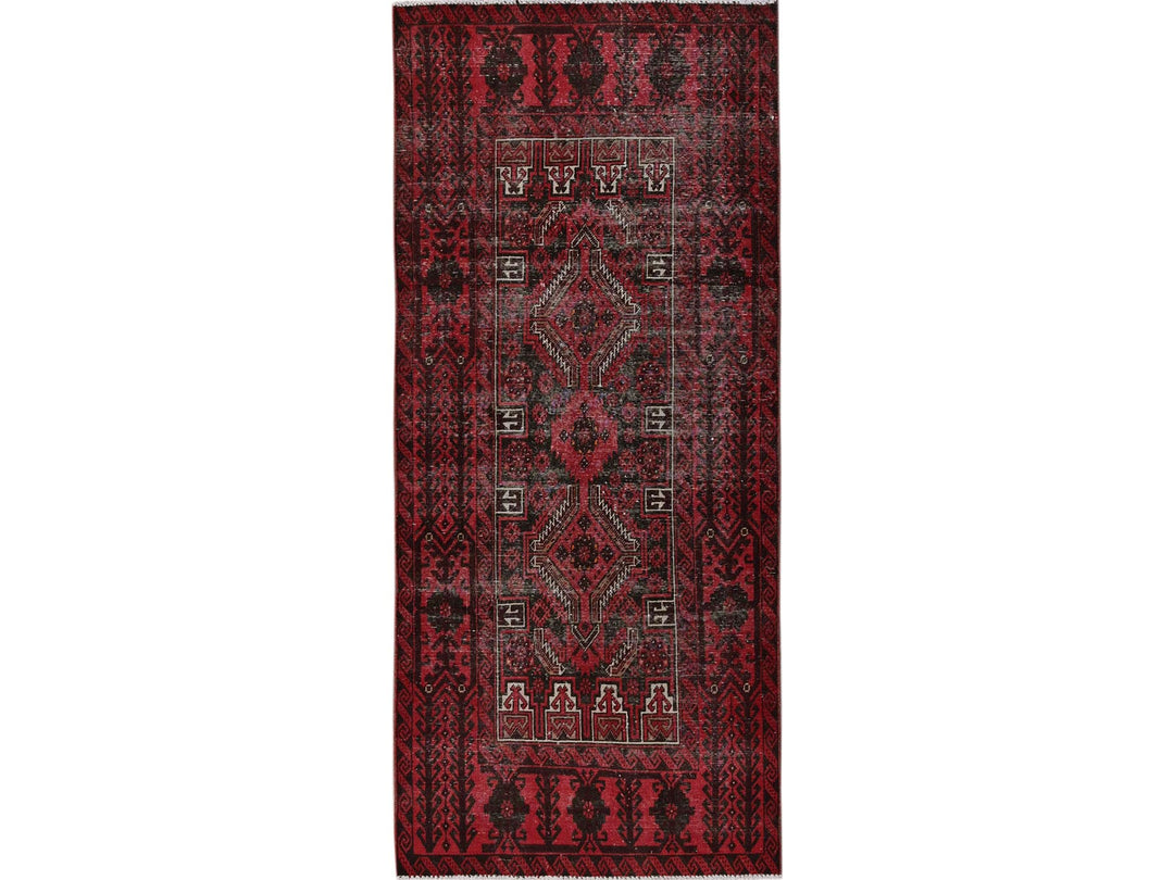 3'3" x 6'8" Vintage Hand Knotted Red Wool Runner Oriental Rug - MOA102871