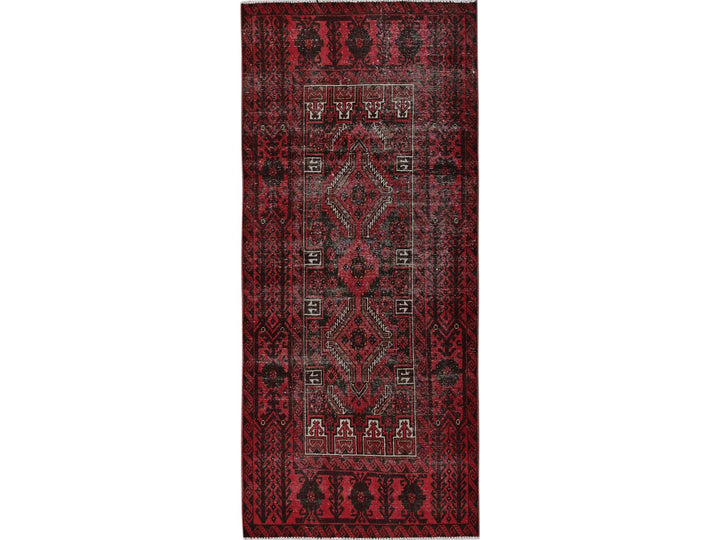3'3" x 6'8" Vintage Hand Knotted Red Wool Runner Oriental Rug - MOA102871