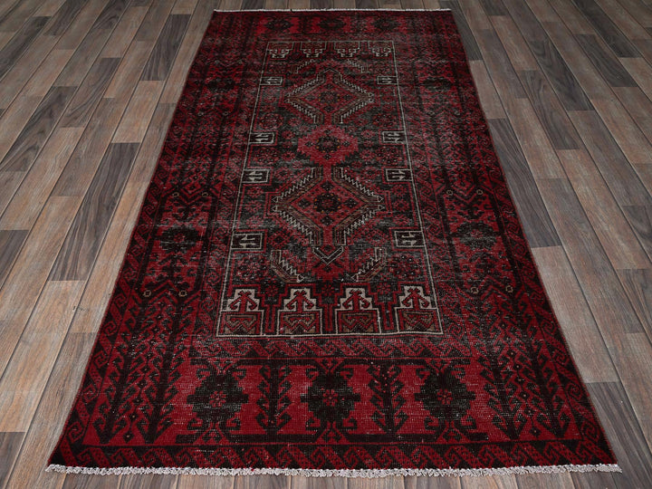 3'3" x 6'8" Vintage Hand Knotted Red Wool Runner Oriental Rug - MOA102871