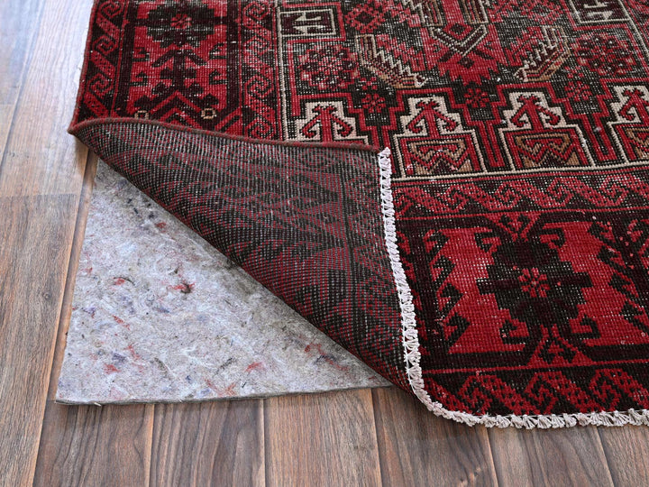 3'3" x 6'8" Vintage Hand Knotted Red Wool Runner Oriental Rug - MOA102871