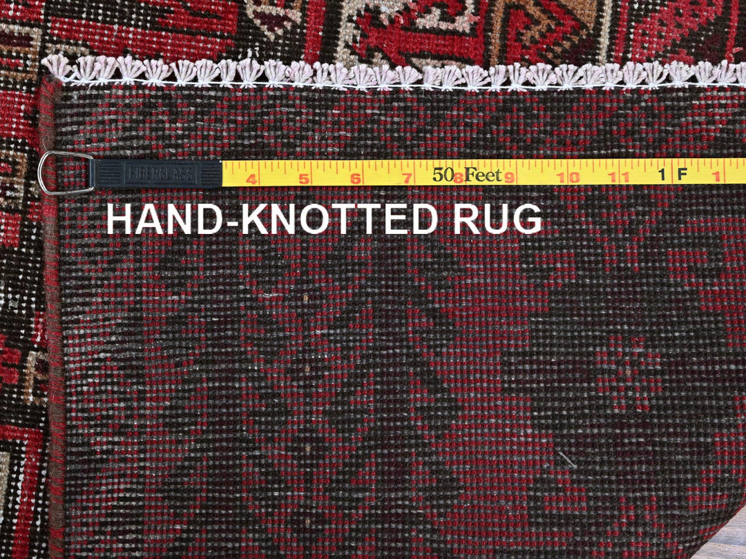 3'3" x 6'8" Vintage Hand Knotted Red Wool Runner Oriental Rug - MOA102871
