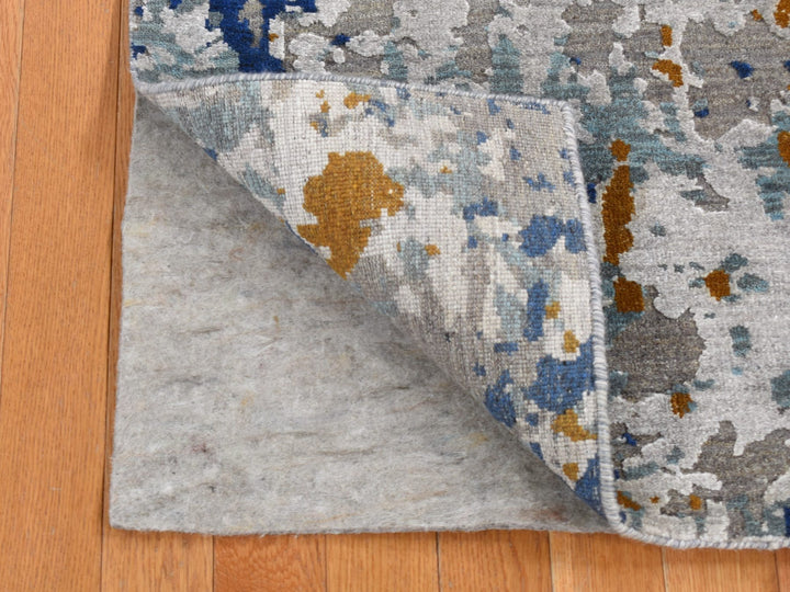 3'10" x 5'10" New Hand Knotted Grey Wool & Silk Rectangle Oriental Rug - MOA10287200