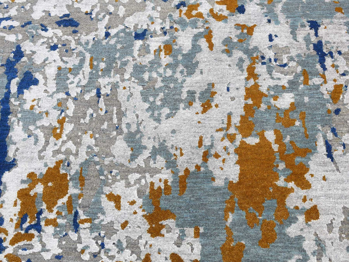 3'10" x 5'10" New Hand Knotted Grey Wool & Silk Rectangle Oriental Rug - MOA10287200