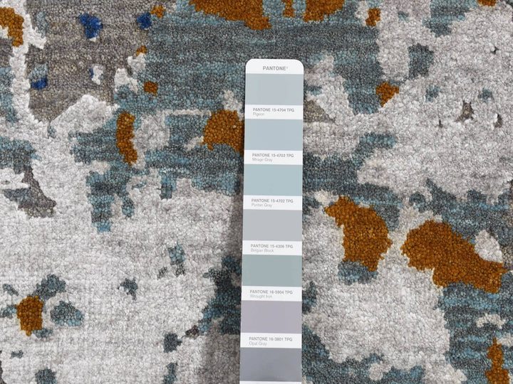 3'10" x 5'10" New Hand Knotted Grey Wool & Silk Rectangle Oriental Rug - MOA10287200
