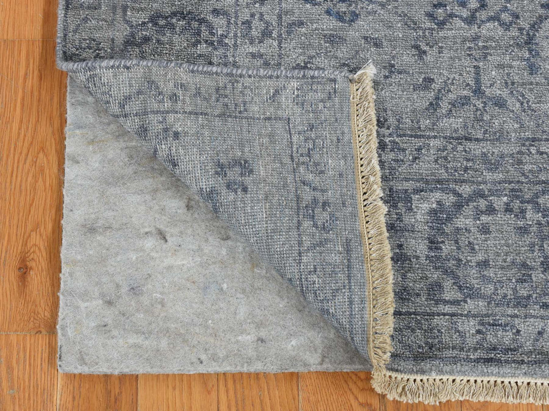 3'1" x 8'3" New Hand Knotted Grey Wool & Silk Runner Oriental Rug - MOA10287201