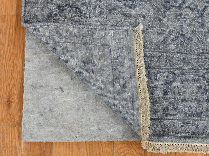 3'1" x 8'3" New Hand Knotted Grey Wool & Silk Runner Oriental Rug - MOA10287201