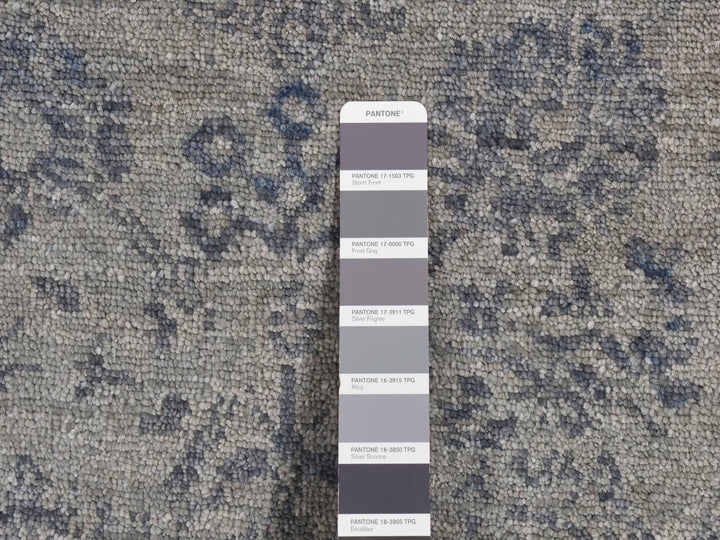 3'1" x 8'3" New Hand Knotted Grey Wool & Silk Runner Oriental Rug - MOA10287201