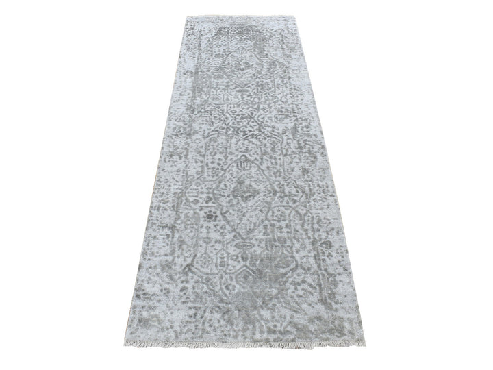 2'7" x 8'0" New Hand Knotted Grey Wool & Silk Runner Oriental Rug - MOA10287203