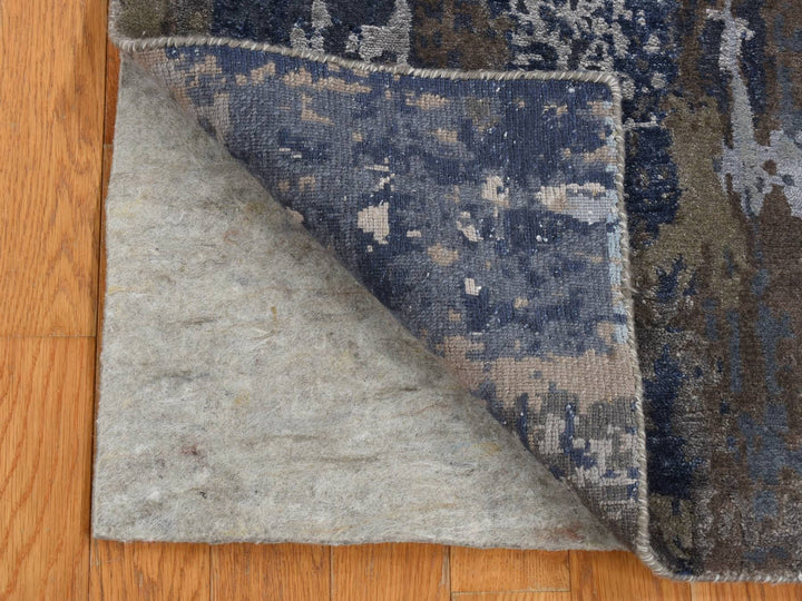 2'8" x 8'1" New Hand Knotted Blue Wool & Silk Runner Oriental Rug - MOA10287208