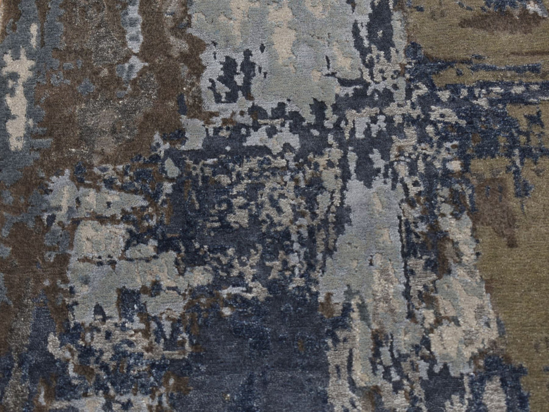 2'8" x 8'1" New Hand Knotted Blue Wool & Silk Runner Oriental Rug - MOA10287208
