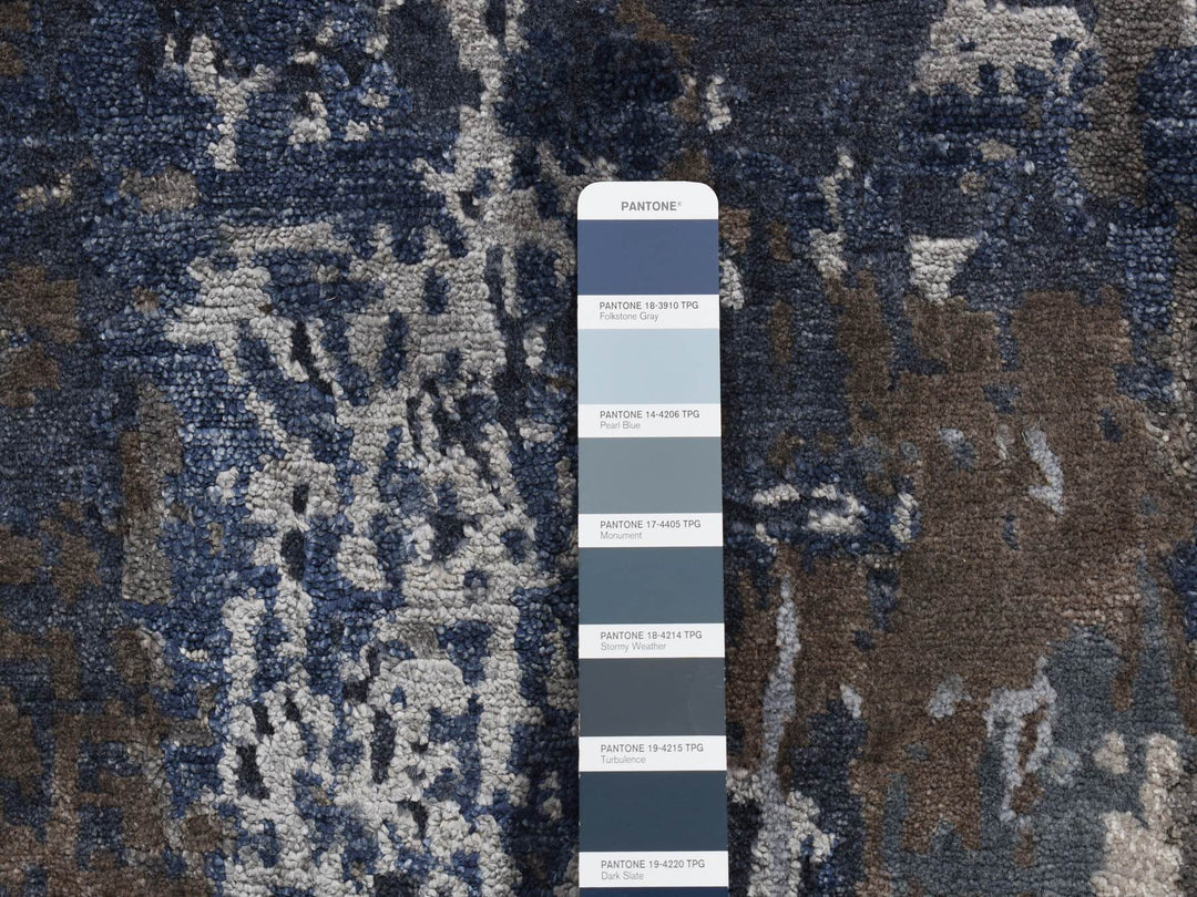 2'8" x 8'1" New Hand Knotted Blue Wool & Silk Runner Oriental Rug - MOA10287208